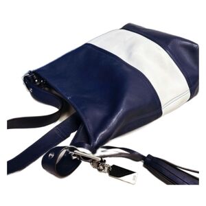 Coach Vintage Rugby Blue & White Striped Glove Tanned Leather Tote